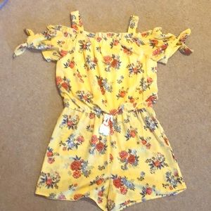 Girls Yellow Floral Off The Shoulder Romper
